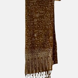 ARISE Indonesian Block Print Large Cotton Scarf, brown & cream
